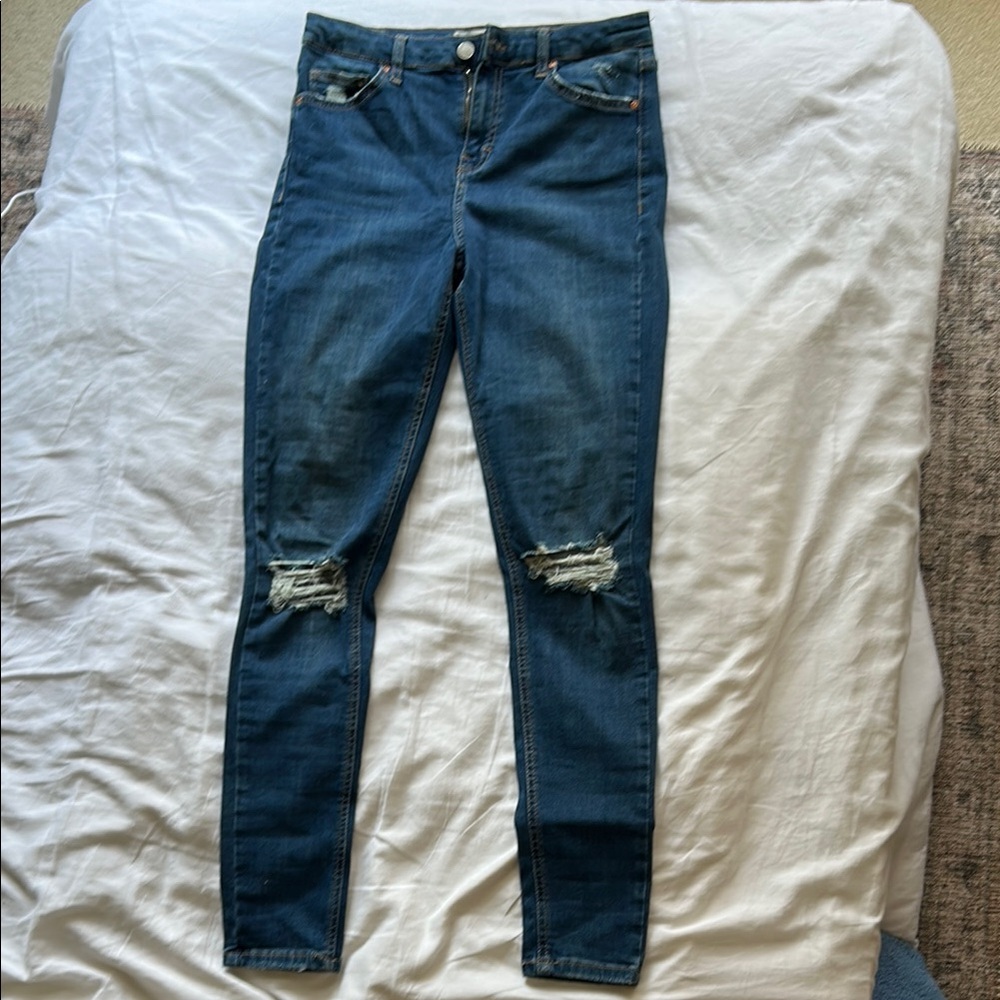 Topshop Moto Jamie Stylish Blue Distressed Women's Jeans